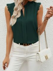 Kadın Kısa Dantel Kollu Hakim Yaka Ithal Krep Bluz