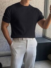 Erkek Kısa Kollu Bisiklet Yaka Triko Bluz