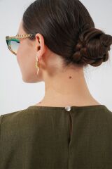 2444 Mini Keten Elbise - Haki