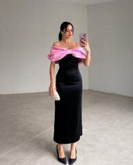 Pembe Önü Fiyonklu Elbise