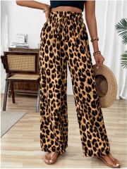 Kadın Süprem Kumaş Beli Lastikli Leopar Desen Pantolon