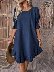 Kadın Kısa Kollu Kol Ve Eteği Volanlı Bisiklet Yaka Aerobin Elbise