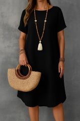 Kadın Kısa Kollu Kayık Yaka Bürümcük Elbise
