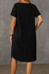 Kadın Kısa Kollu Kayık Yaka Bürümcük Elbise