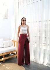 Keten Önü Çapraz Parçali Lasti̇kli̇ Ve Bağcikli Geni̇ş Paça Pantolon