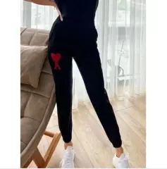 Unisex İki İplik Baskılı Oversize Eşofman Altı - Siyah