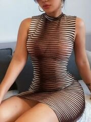 Kadın Sıfır Kol Desenli Mini Bodycon Dalgıç Elbise