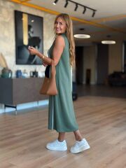 Kadın Modal Kumaş şerit Detaylı Fermuarlı Midi Elbise