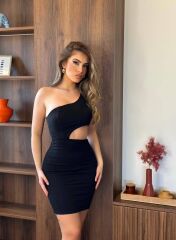 Kadın Asimetrik Kesim Sırt Ve Göbek Dekolteli Diz üstü Fırsat ürün Elbise