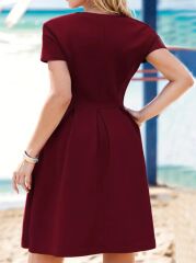 Kadın Kısa Kollu Bisiklet Yaka önden Pile Detaylı Janjan Krep Elbise